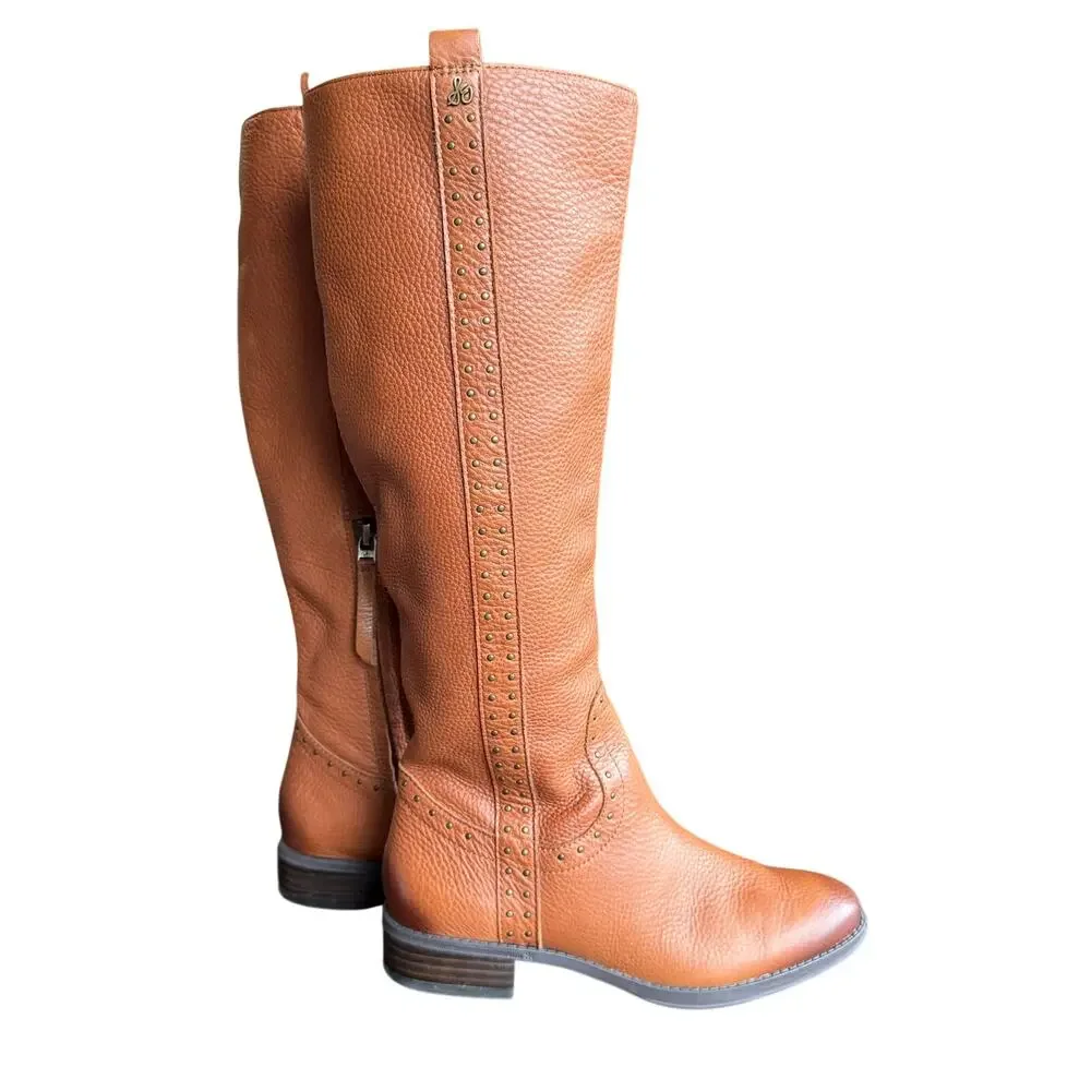 Sam Edelman Prina Women's Brown Leather Studded Knee High Riding Boots - 6.5